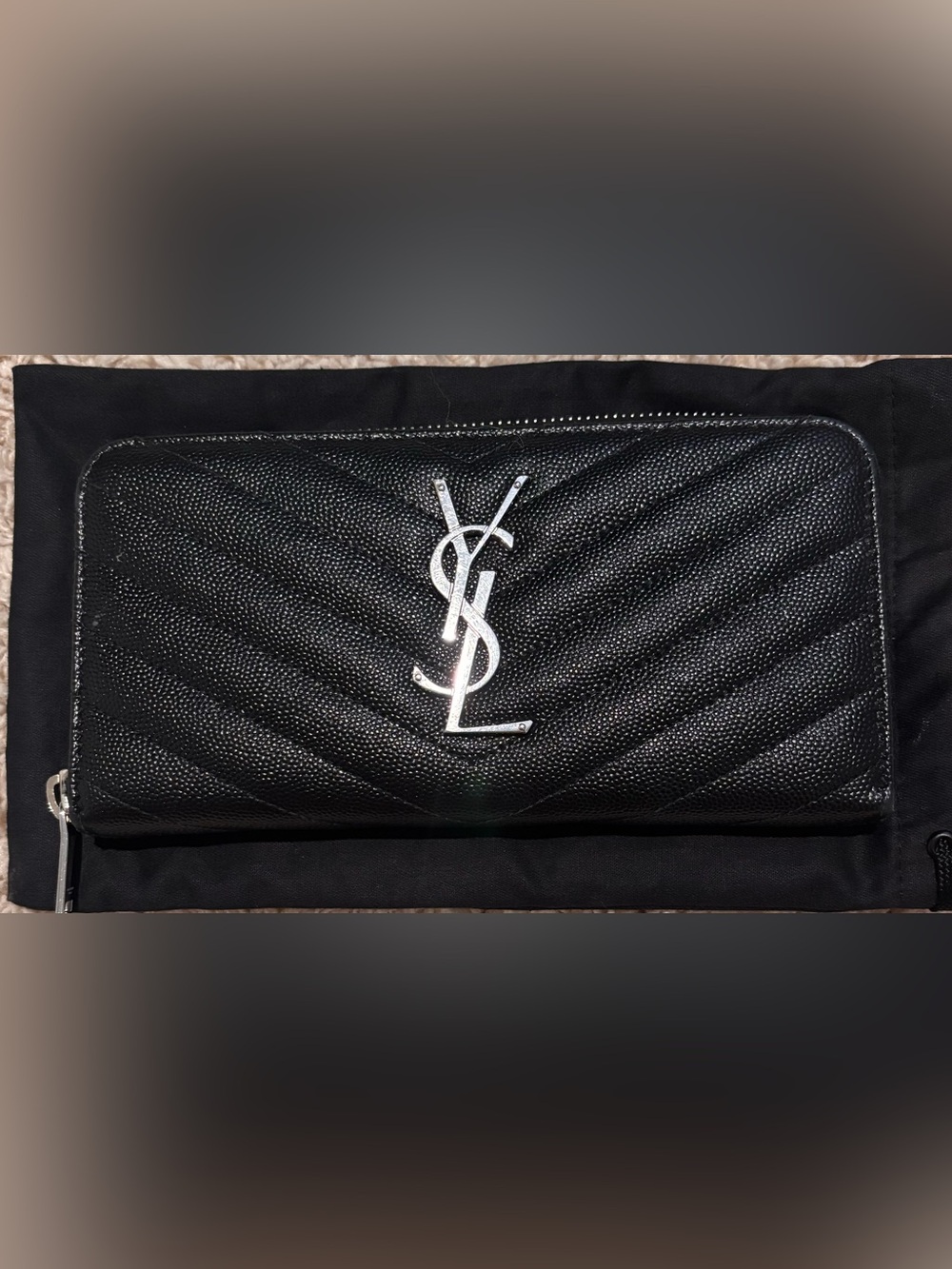 YSL Monogram Large Zip Wallet in Grained Leather- Dust bag included